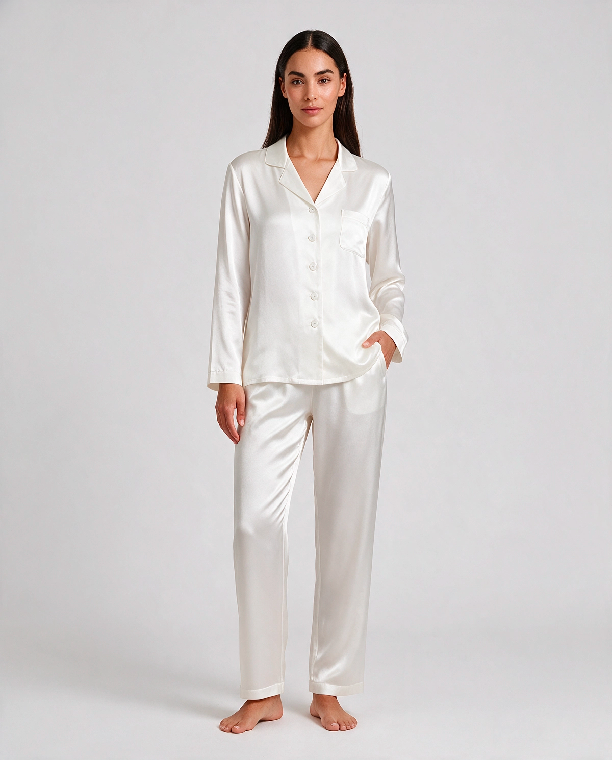 Ren Siden Skjortpyjamas Set Dam
