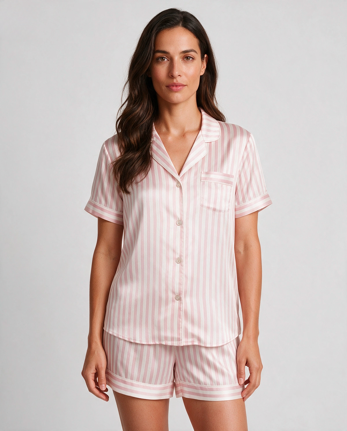 Randig Kortärmad Skjortpyjamas Set Dam