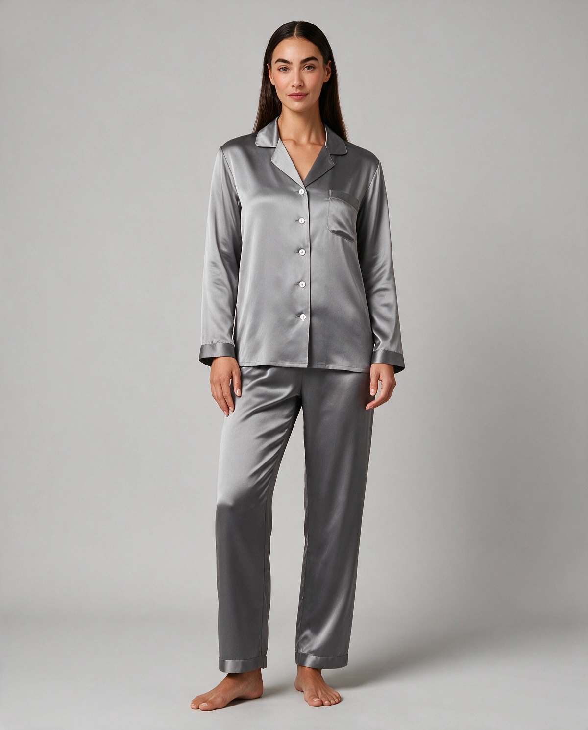 Ren Siden Skjortpyjamas Set Dam