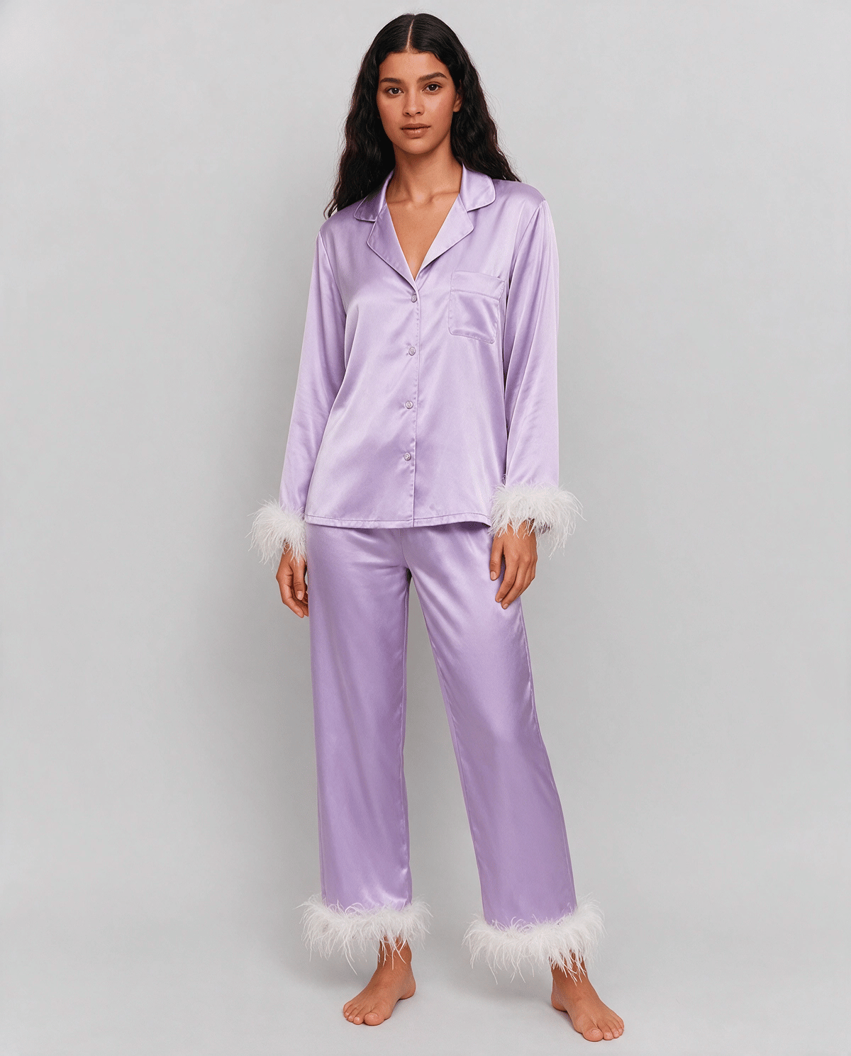 Glamorös Fjäderkant Pyjamas Set Dam