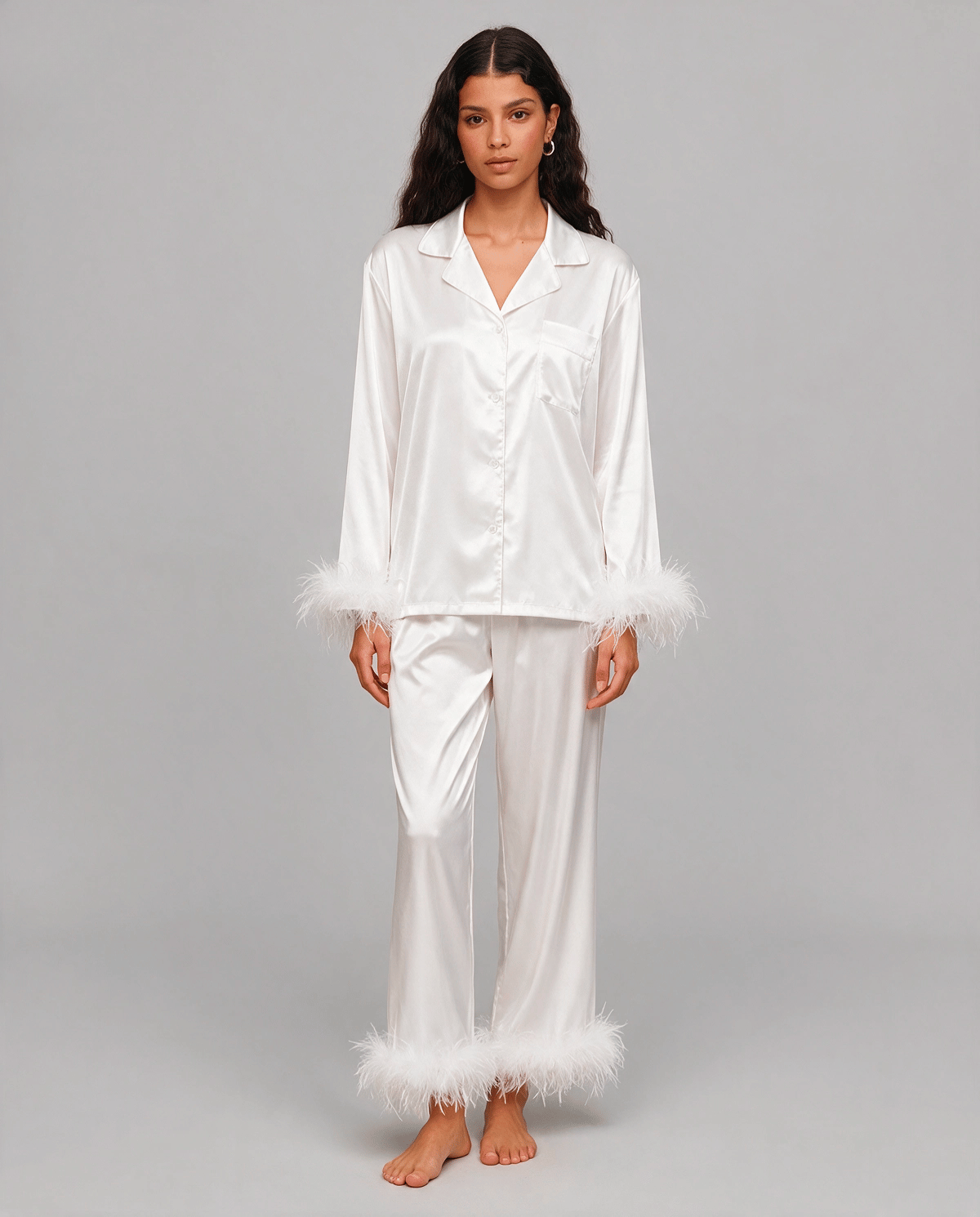 Glamorös Fjäderkant Pyjamas Set Dam