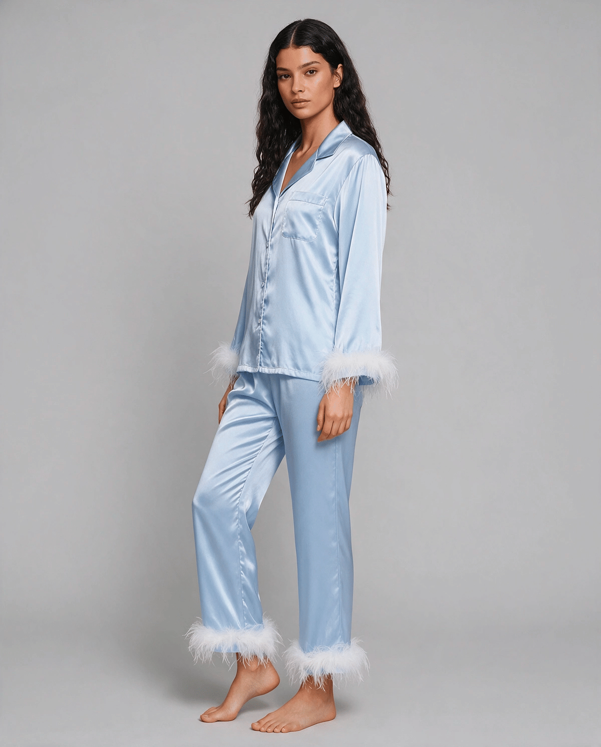 Glamorös Fjäderkant Pyjamas Set Dam