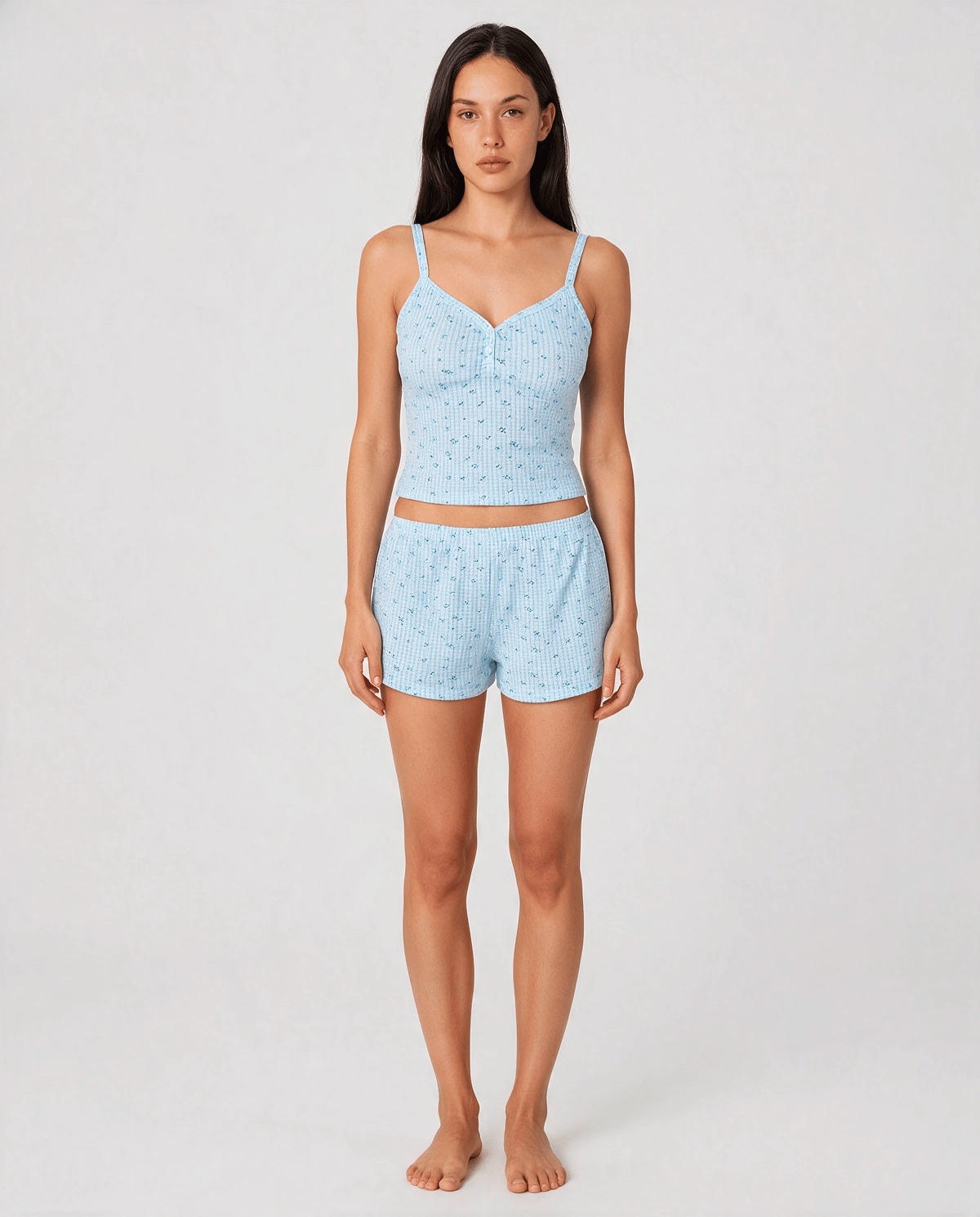 Knappdetalj Bomull Pyjamas Set Dam