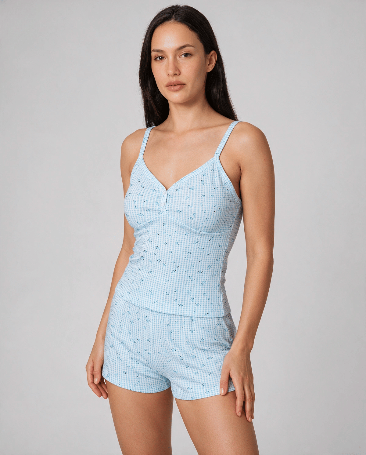 Knappdetalj Bomull Pyjamas Set Dam