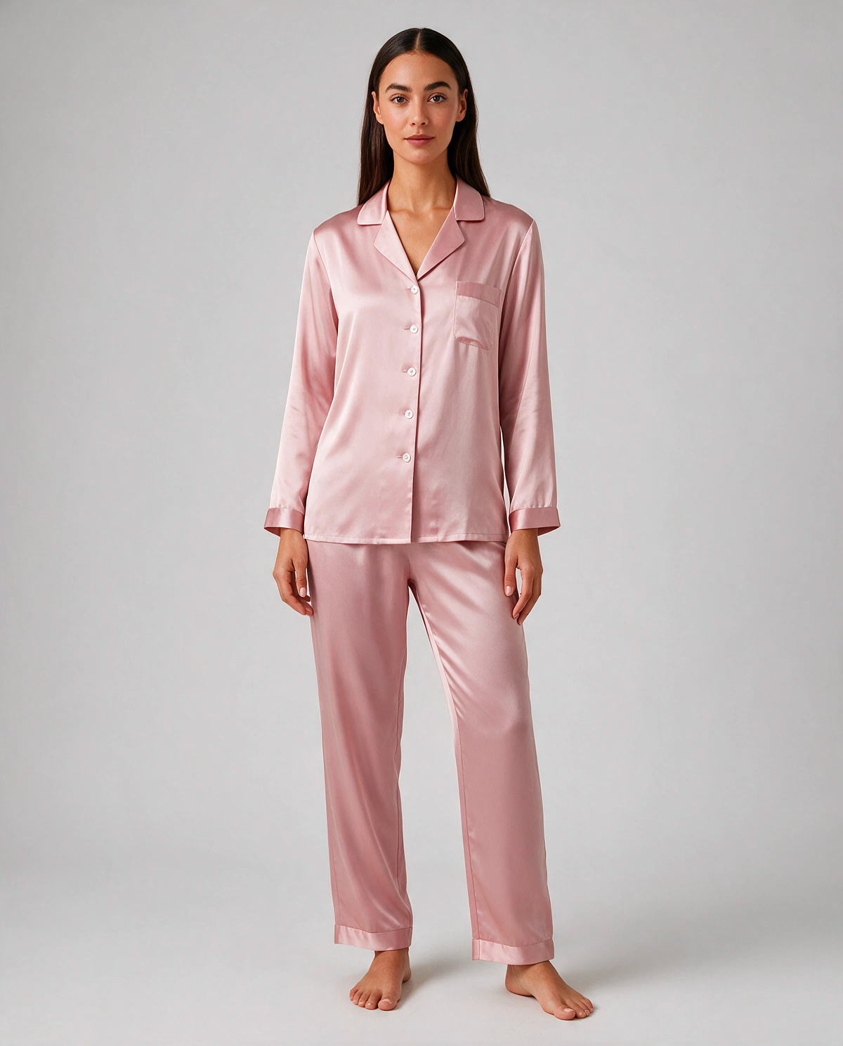 Ren Siden Skjortpyjamas Set Dam