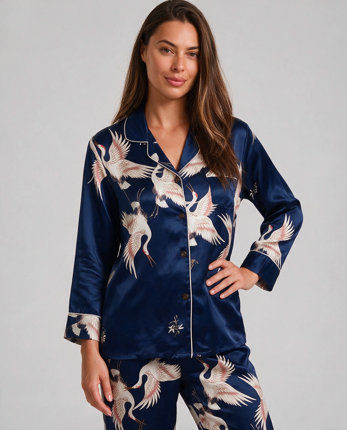 Trantryck Satin Skjortpyjamas Set Dam