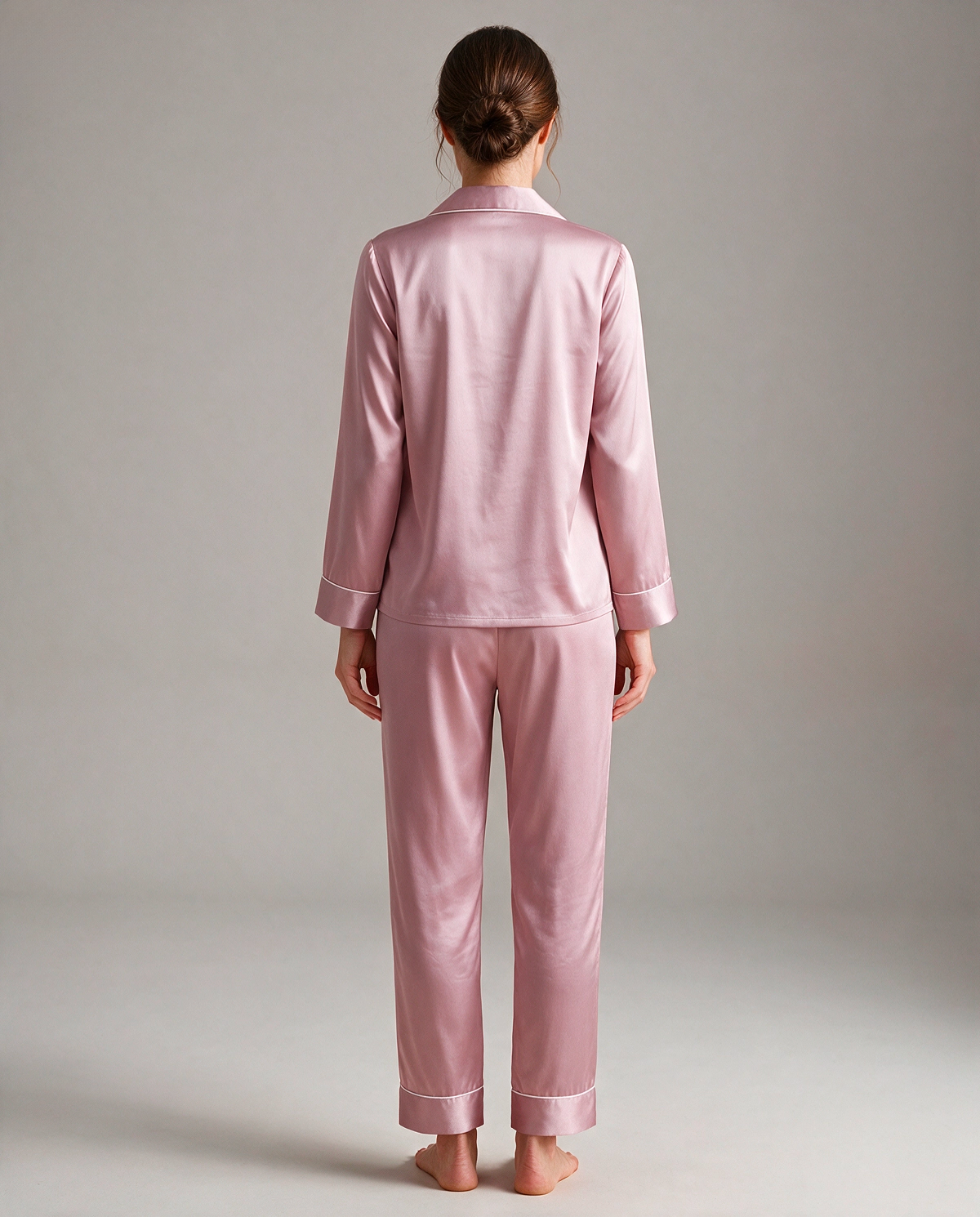 Djup V-ringning Satin Skjortpyjamas Set Dam