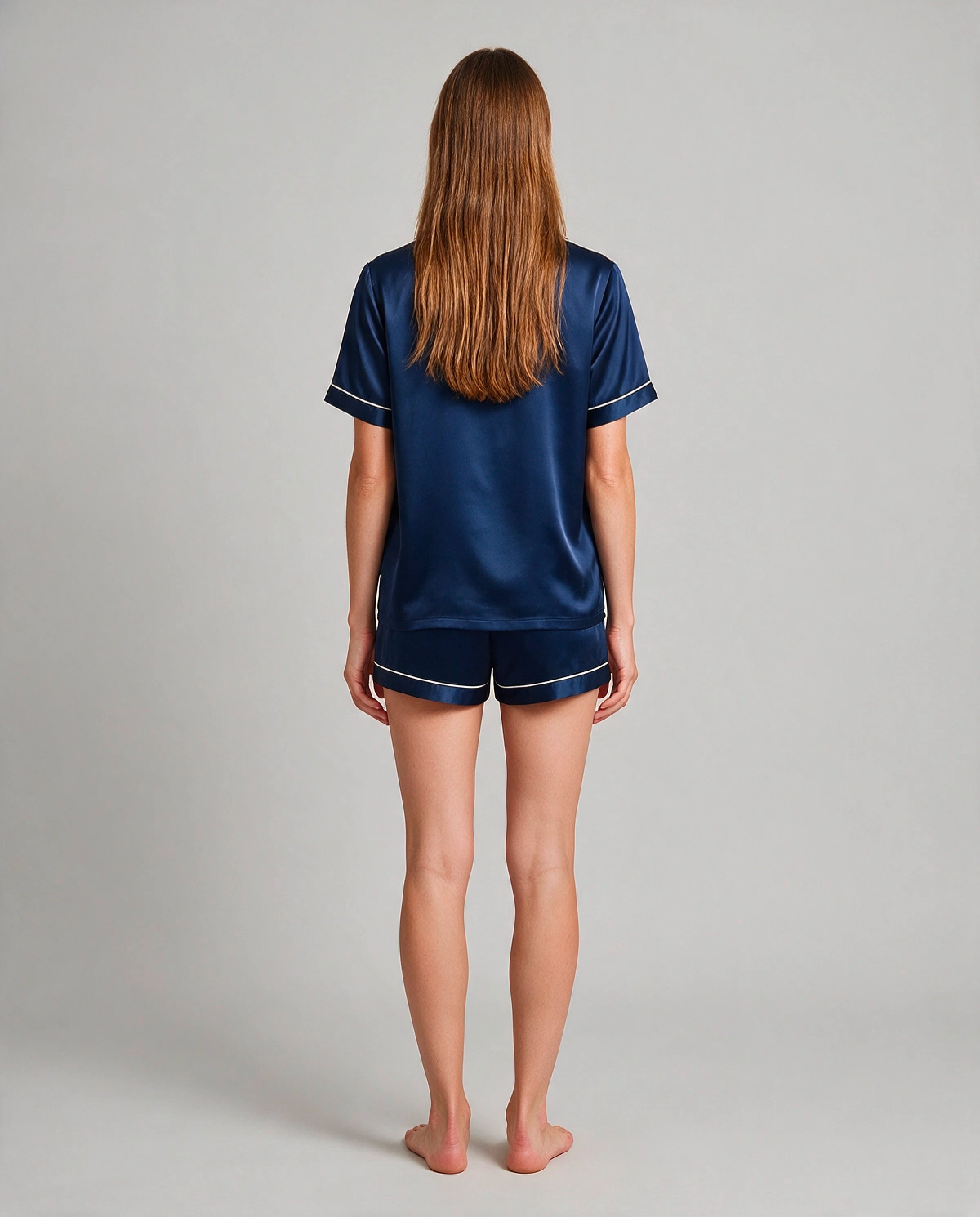 Kortärmad Kontrastkant Satin Pyjamas Set Dam
