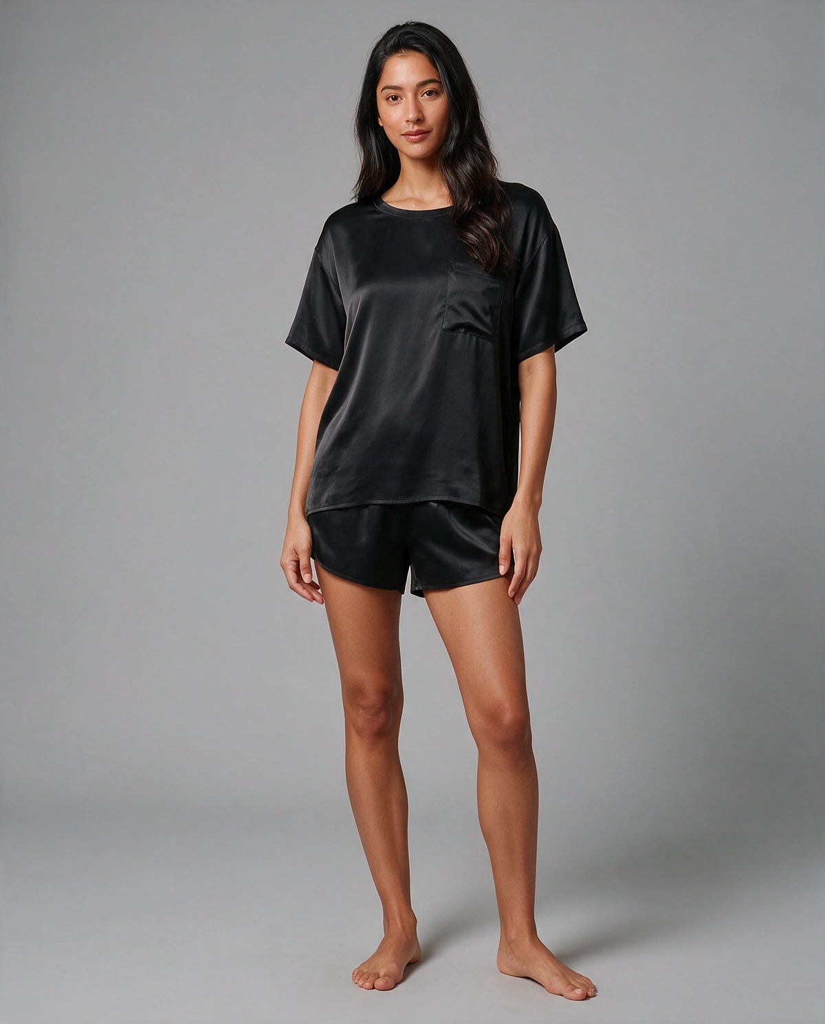 Oversize Topp Satin Shorts Set Dam