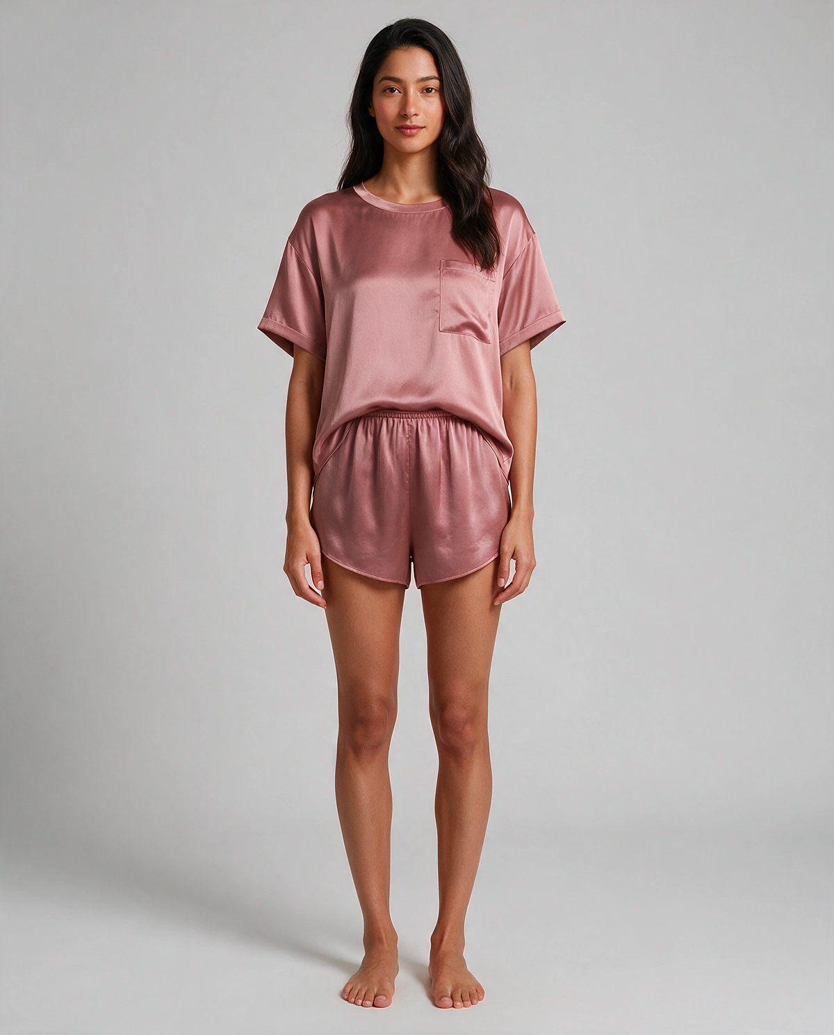 Oversize Topp Satin Shorts Set Dam