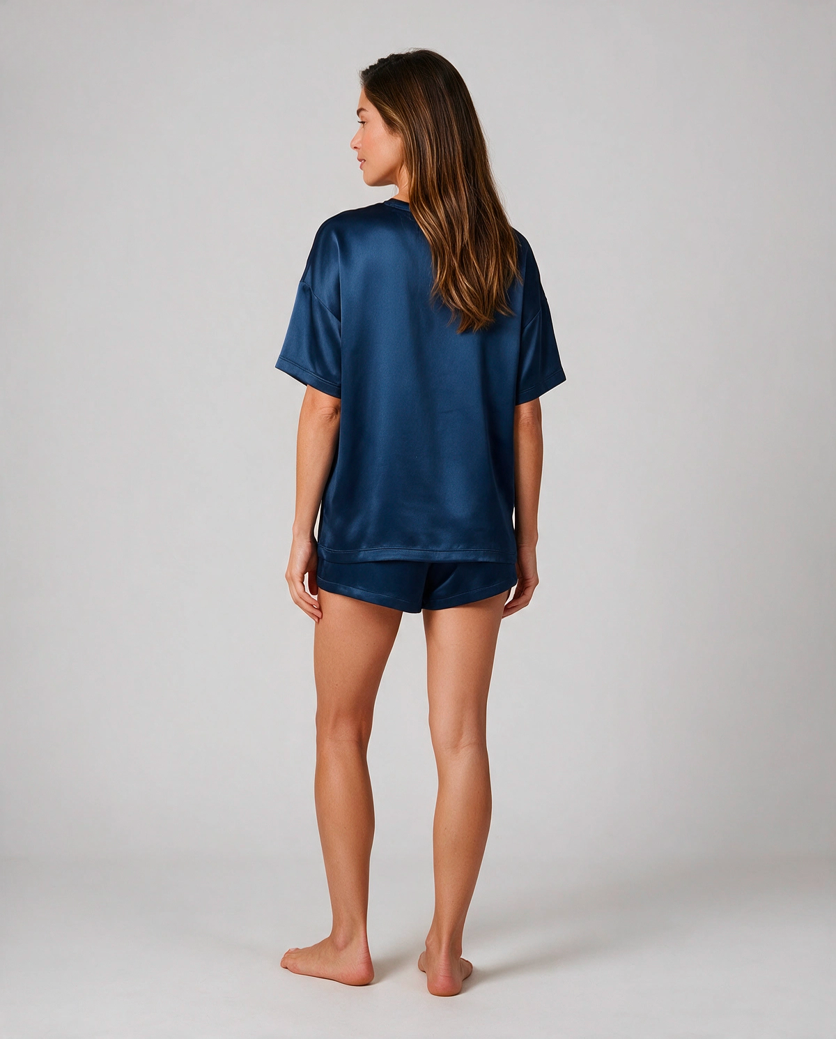 Rundad Halsringning Satin Shorts Set Dam