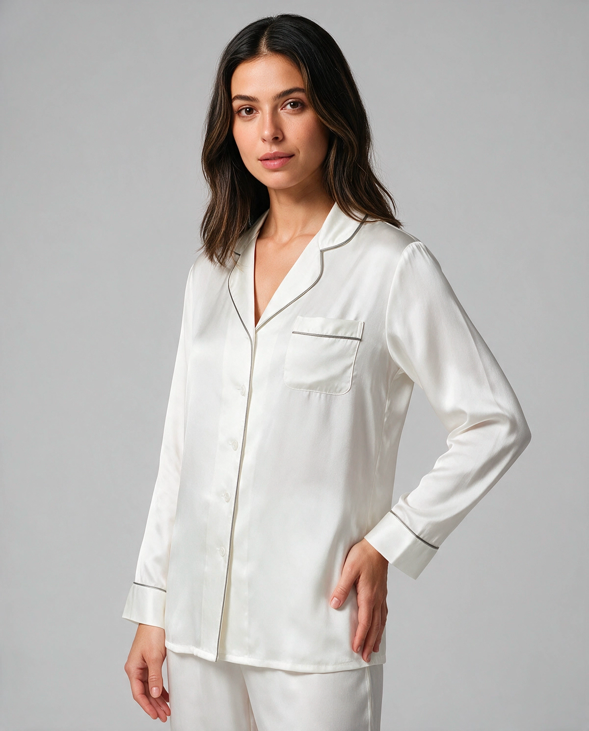 Ren Siden Skjortpyjamas Set Dam