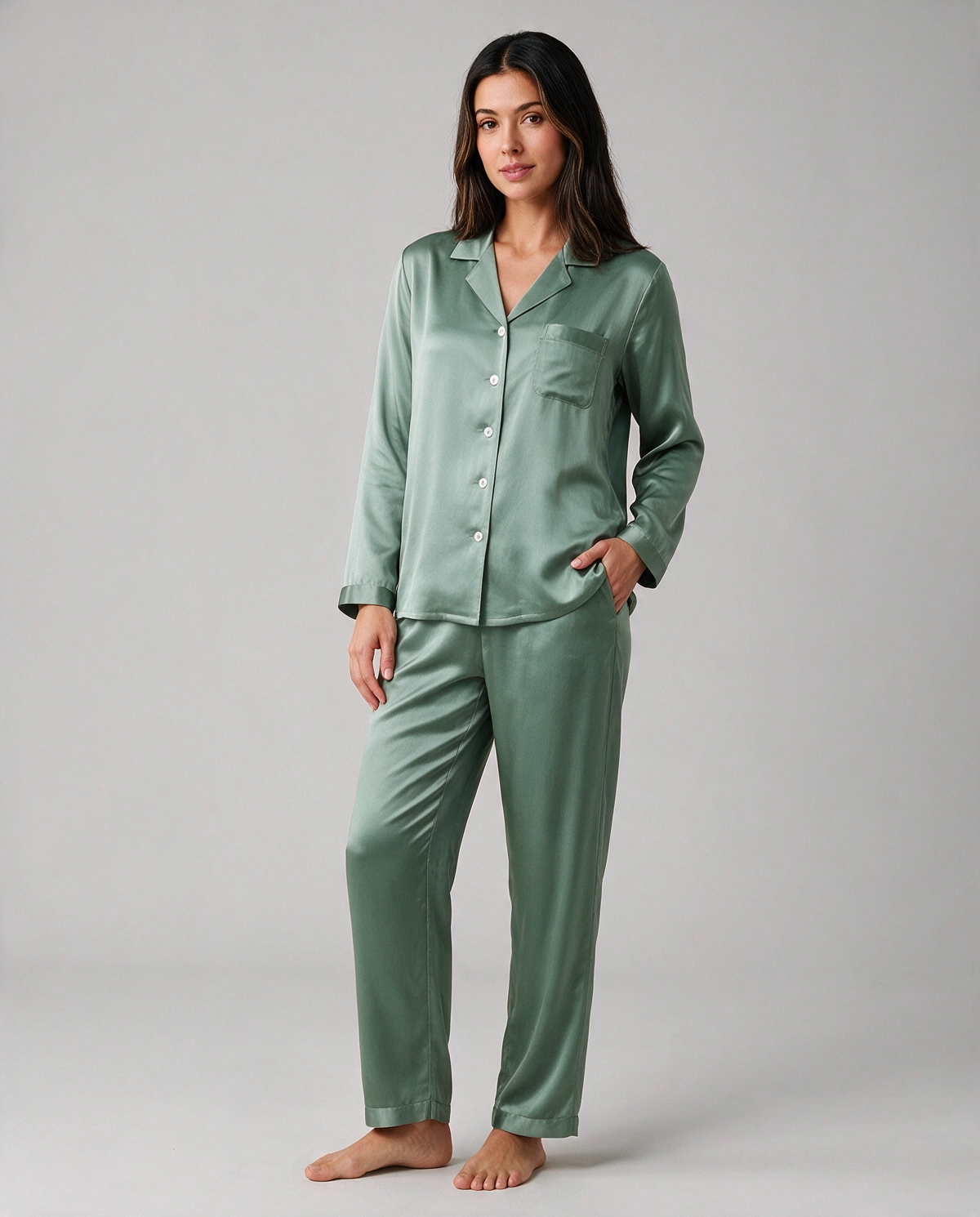 Ren Siden Skjortpyjamas Set Dam