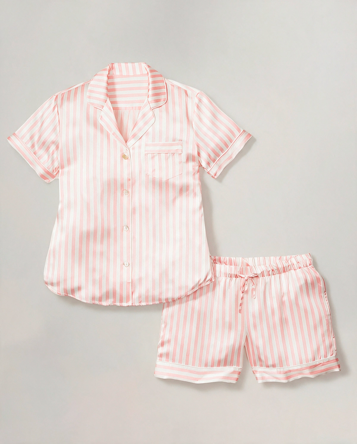 Randig Kortärmad Skjortpyjamas Set Dam