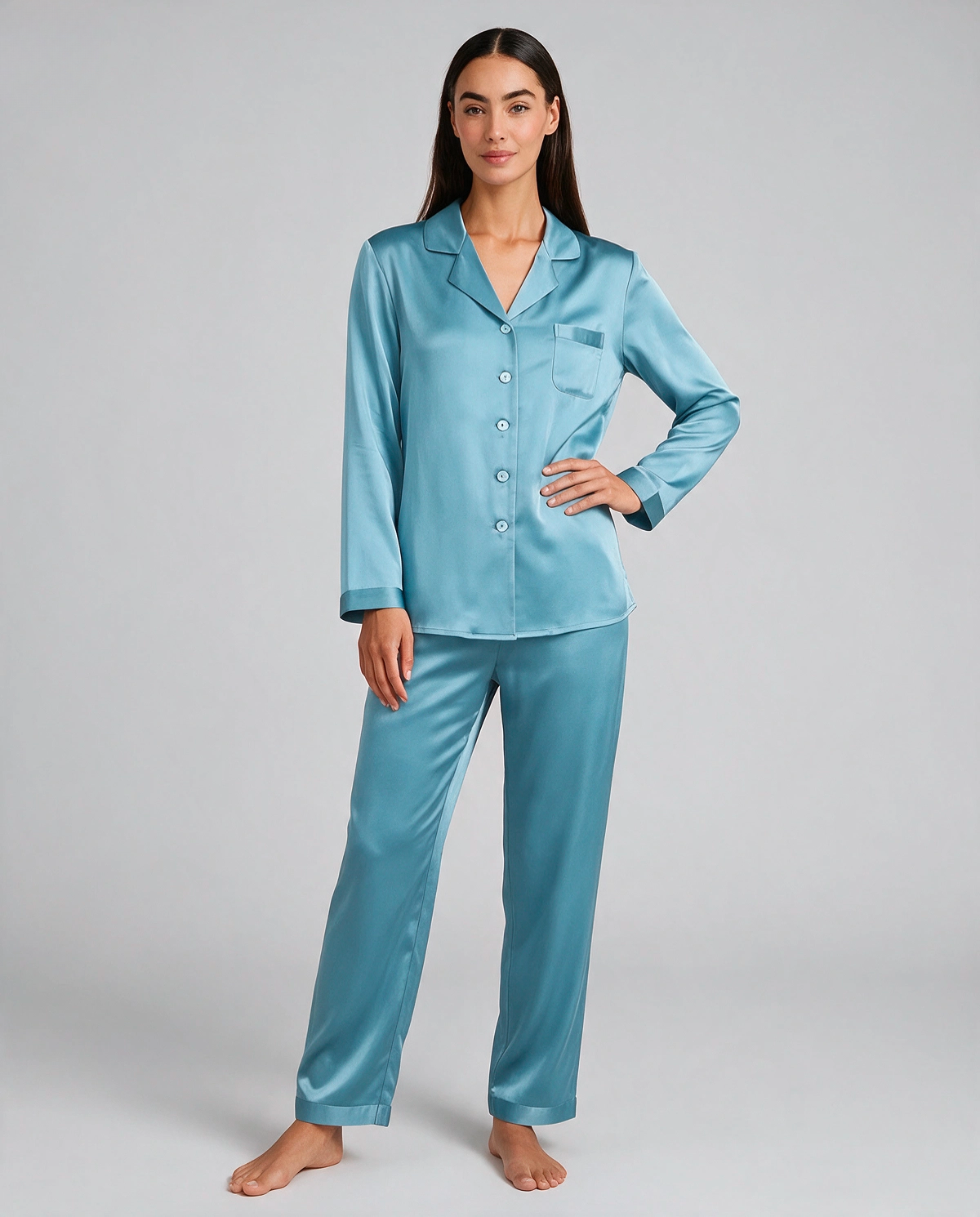 Ren Siden Skjortpyjamas Set Dam