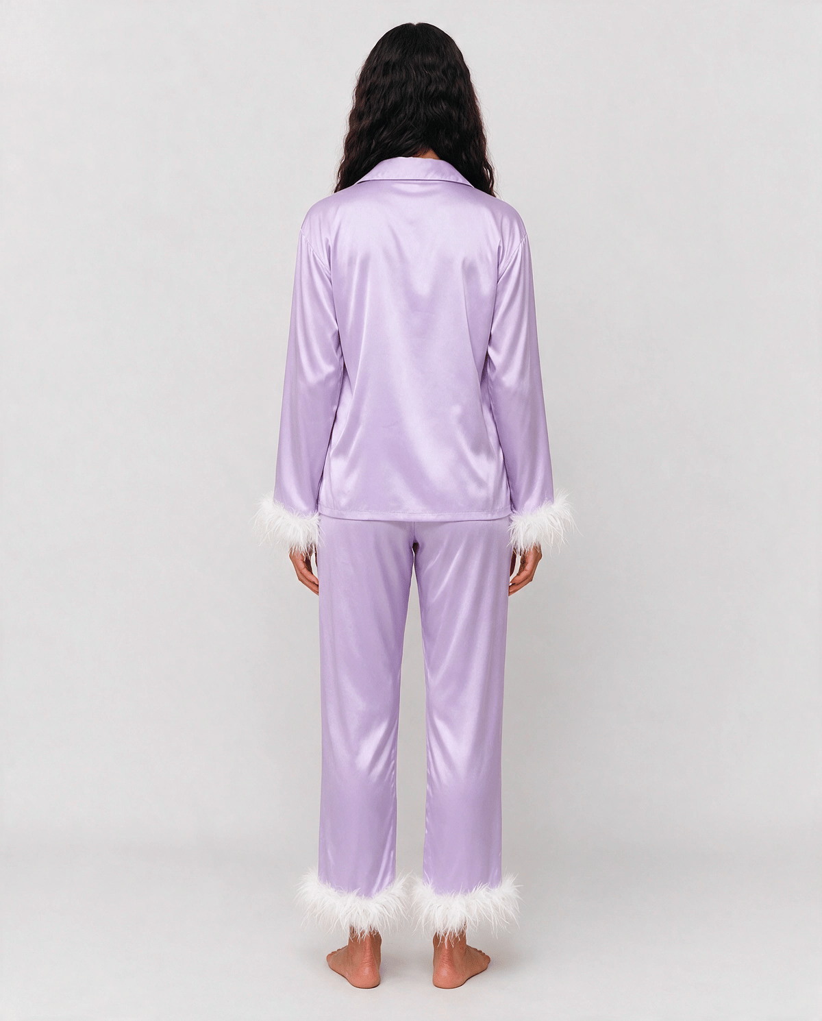 Glamorös Fjäderkant Pyjamas Set Dam