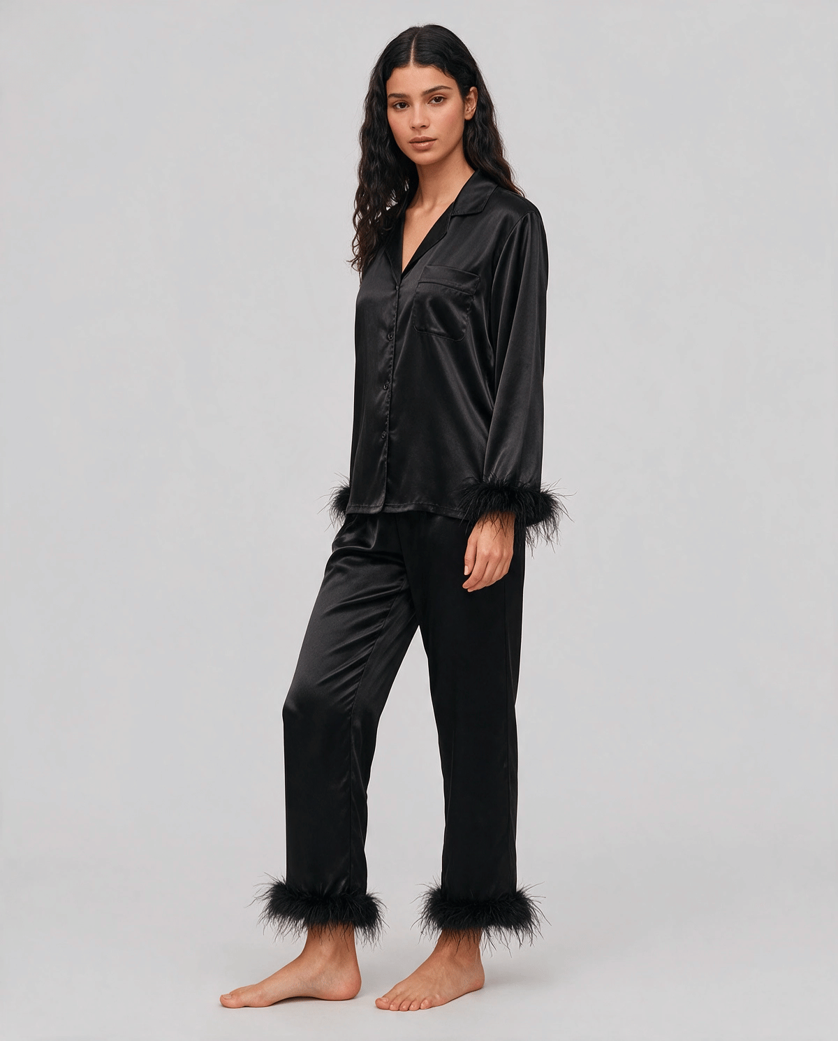 Glamorös Fjäderkant Pyjamas Set Dam