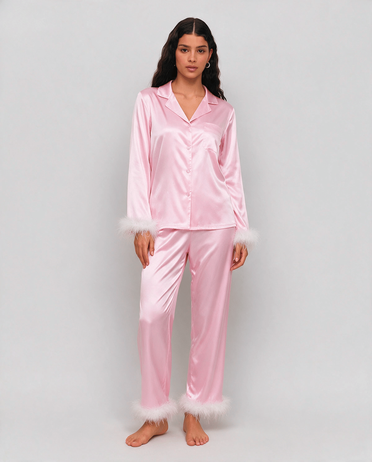 Glamorös Fjäderkant Pyjamas Set Dam