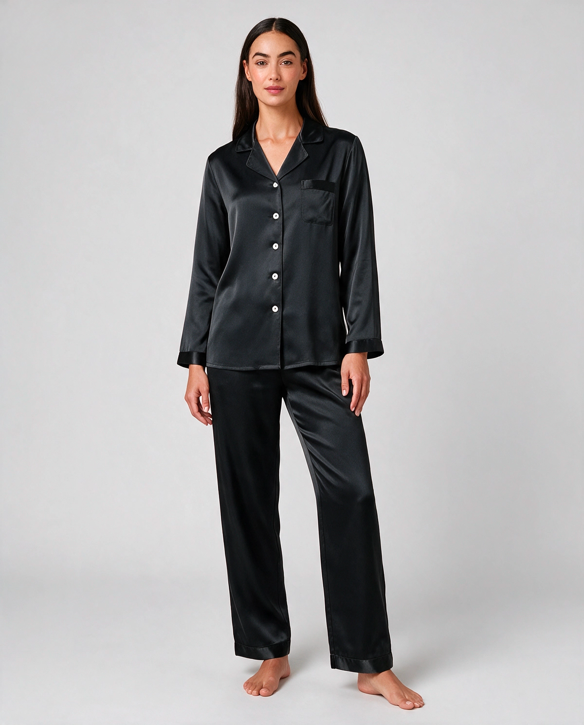 Ren Siden Skjortpyjamas Set Dam