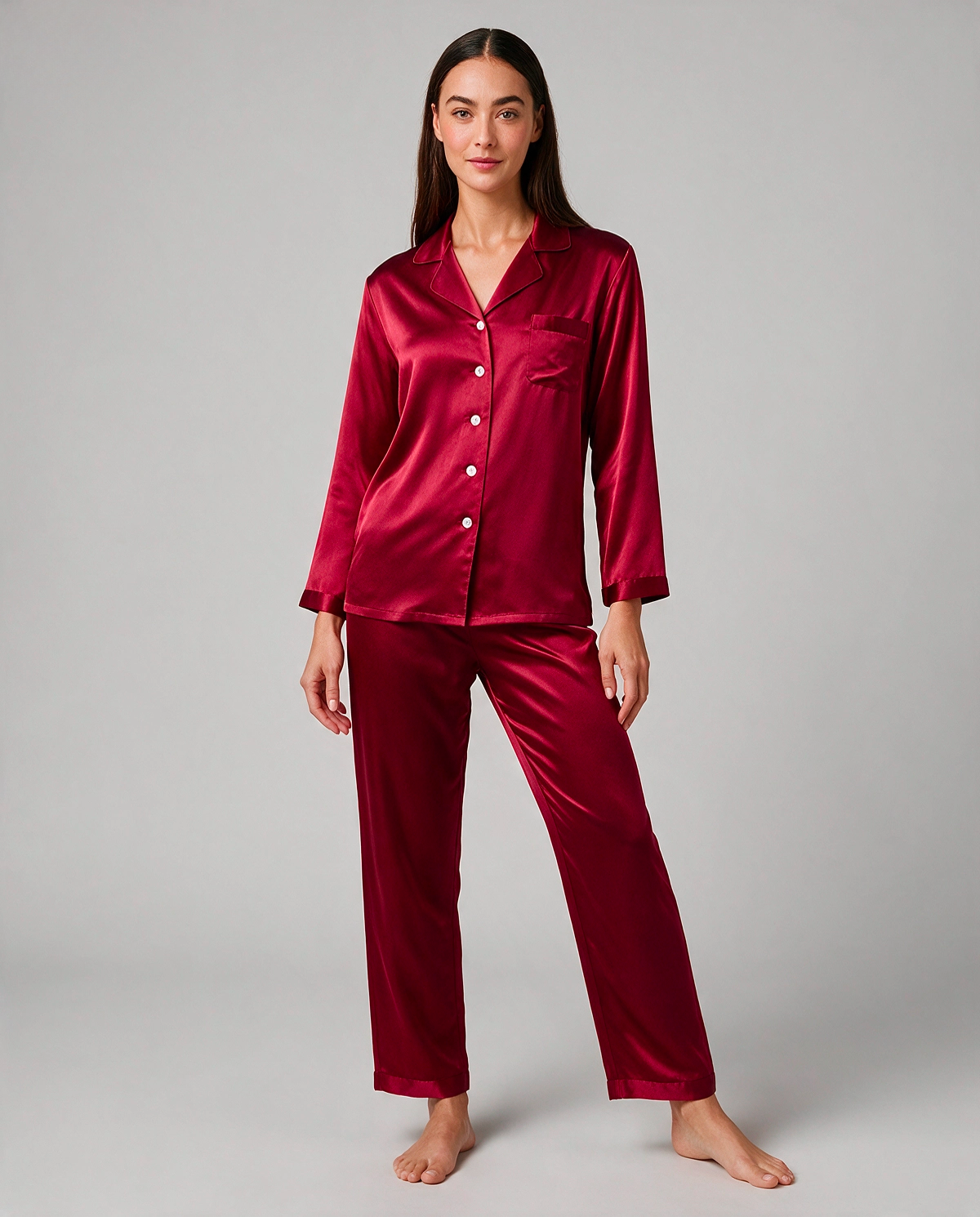 Ren Siden Skjortpyjamas Set Dam