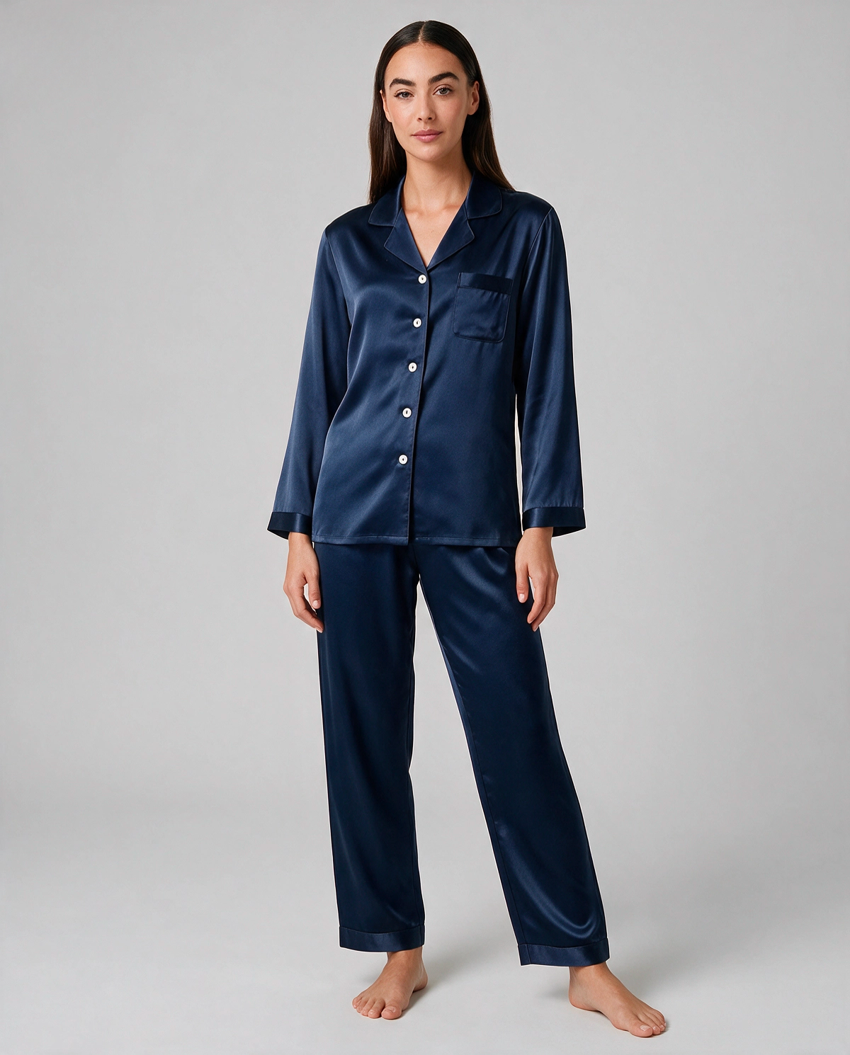 Ren Siden Skjortpyjamas Set Dam