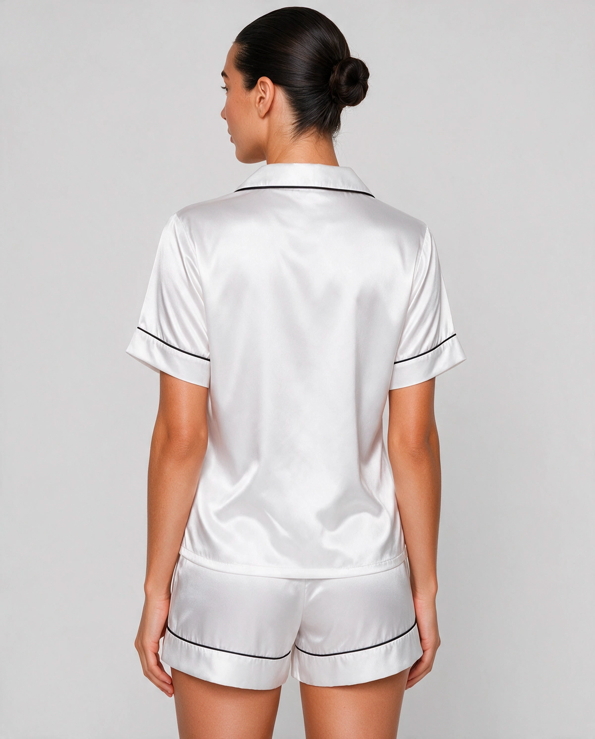 Kontrastpiping Satin Skjortpyjamas Set Dam