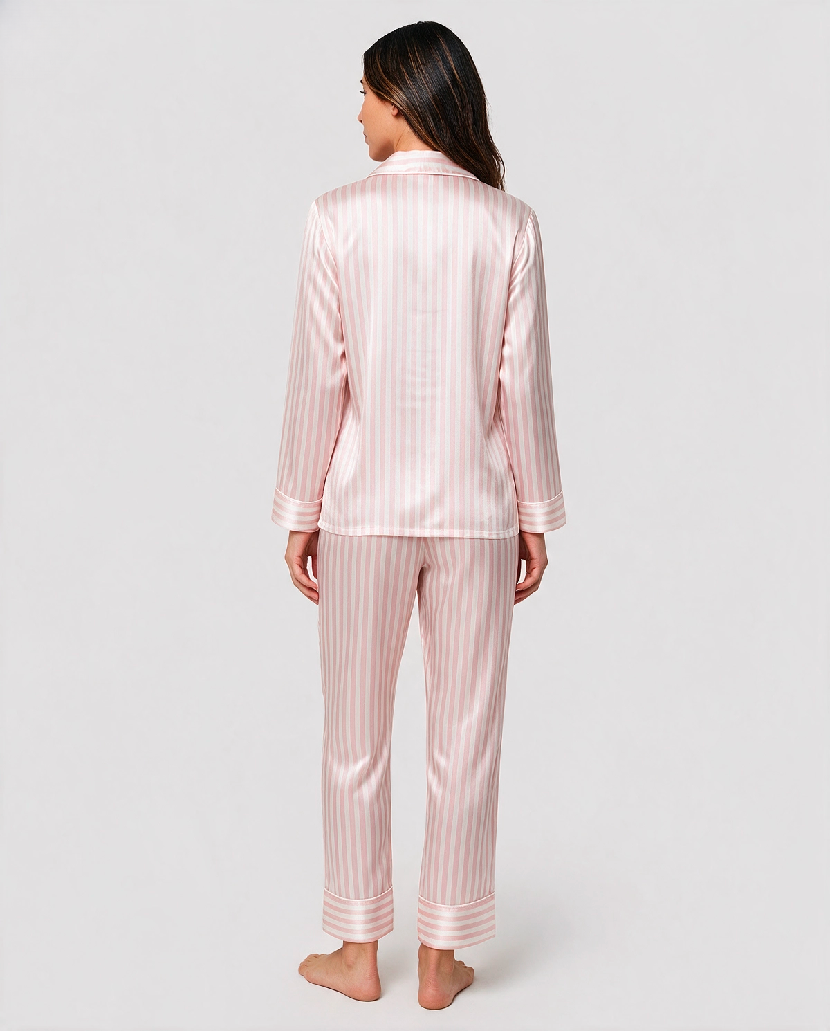 Randig Satin Skjortpyjamas Set Dam