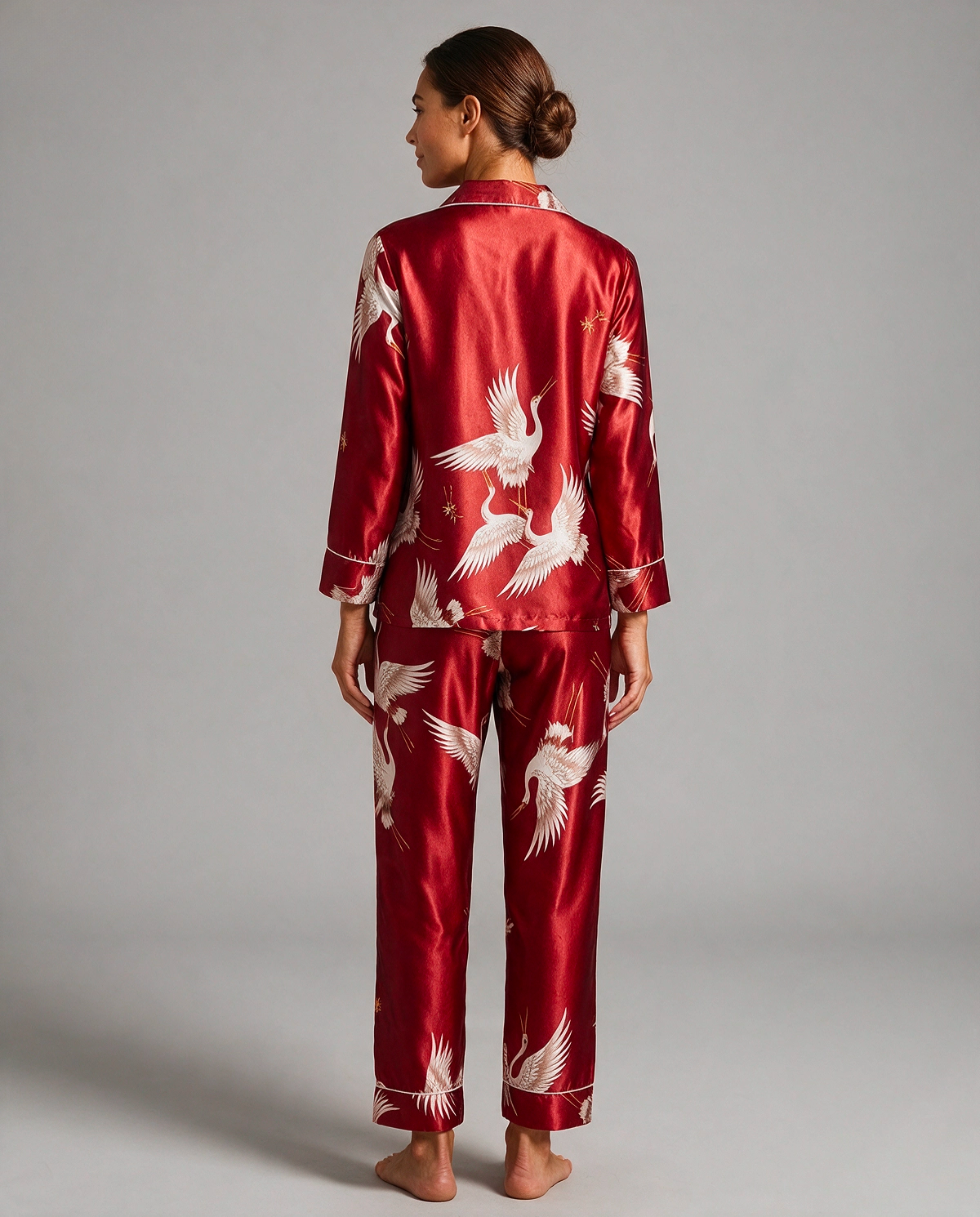 Trantryck Satin Skjortpyjamas Set Dam