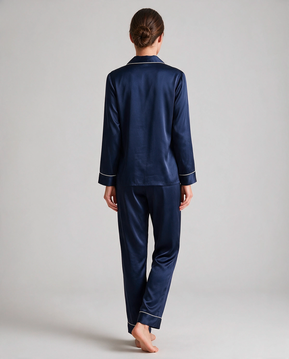 Djup V-ringning Satin Skjortpyjamas Set Dam