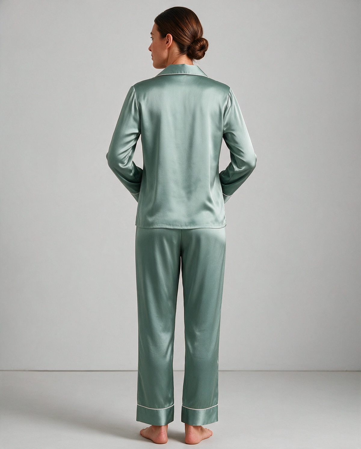 Djup V-ringning Satin Skjortpyjamas Set Dam