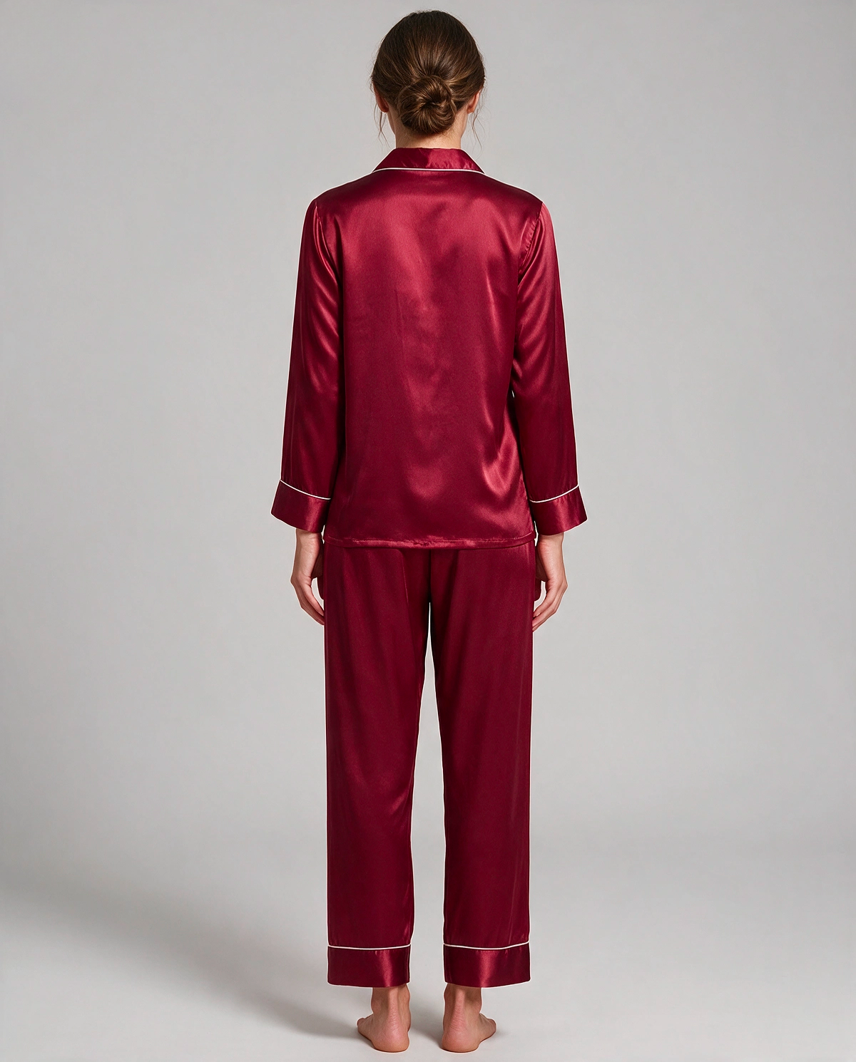 Djup V-ringning Satin Skjortpyjamas Set Dam