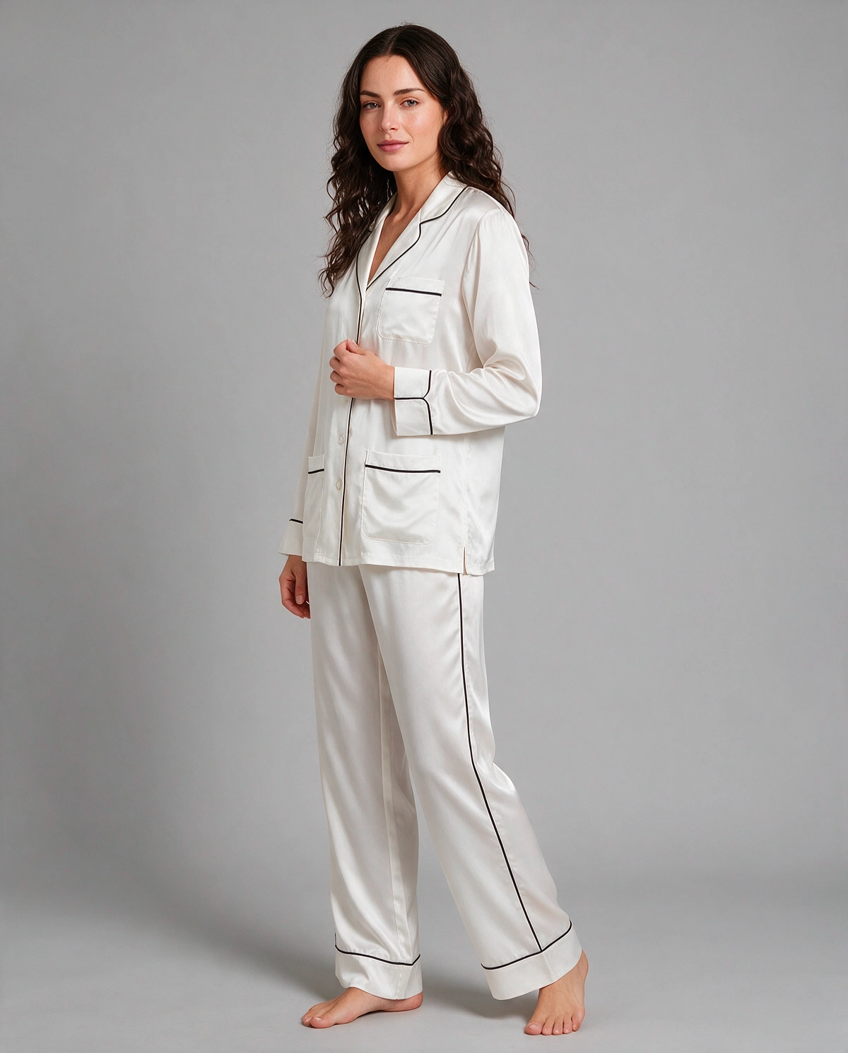 Matt Satin Slag Skjortpyjamas Set Dam