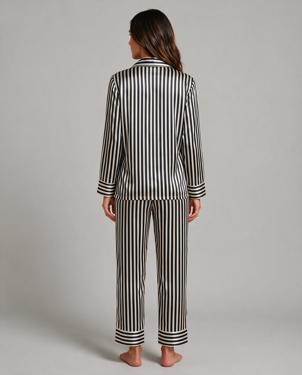 Randig Satin Skjortpyjamas Set Dam
