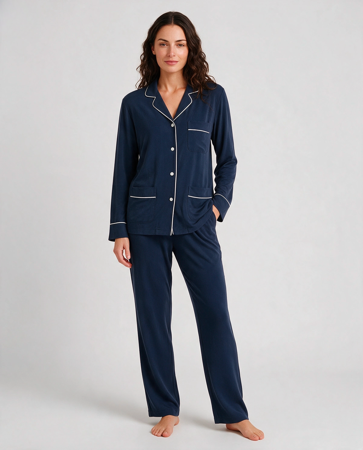 Matt Satin Slag Skjortpyjamas Set Dam