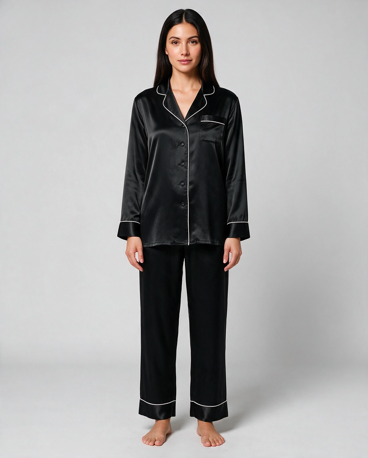 Ren Siden Skjortpyjamas Set Dam