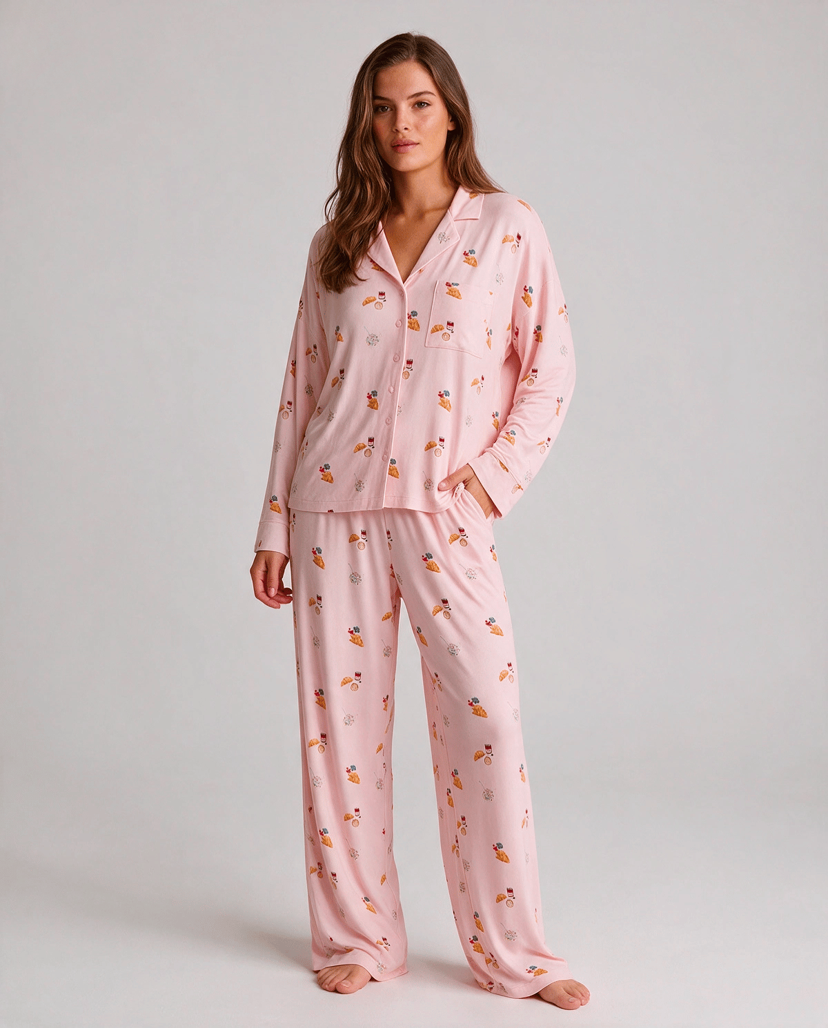 Mönstrat Skjortpyjamas Set Dam