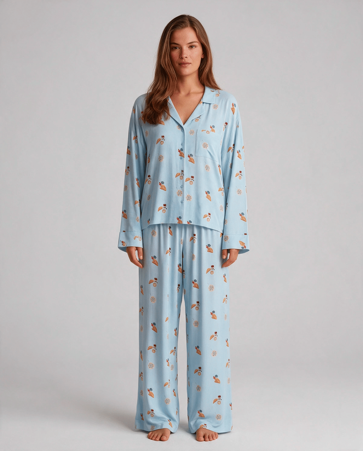 Mönstrat Skjortpyjamas Set Dam