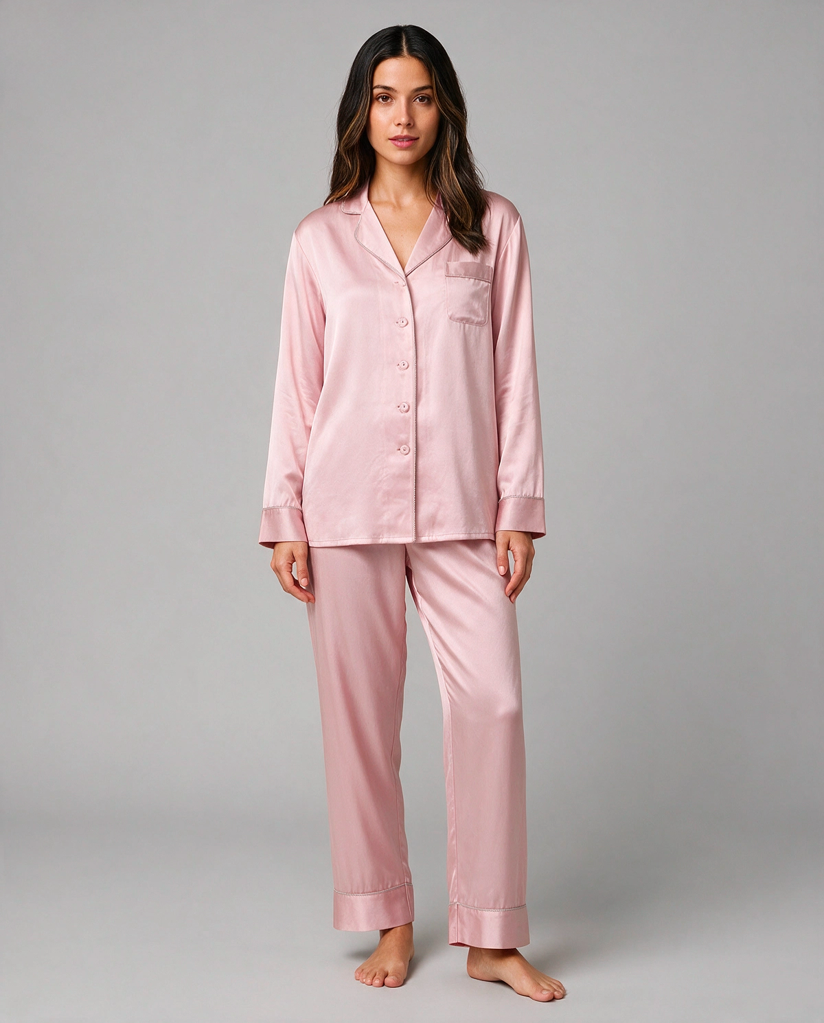 Ren Siden Skjortpyjamas Set Dam